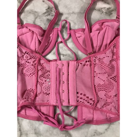UO Out From Under PINK Amour Lace Lace-Up Adj Straps Corset Women's Size Sm/P - Picture 5 of 7